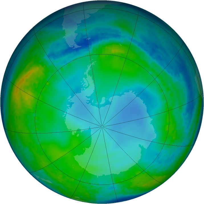 Antarctic ozone map for 15 June 2004